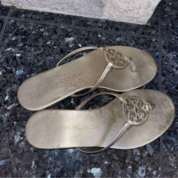 Tory Burch Miller Knotted Sandals Metallic Spark Gold - Picture 3 of 5